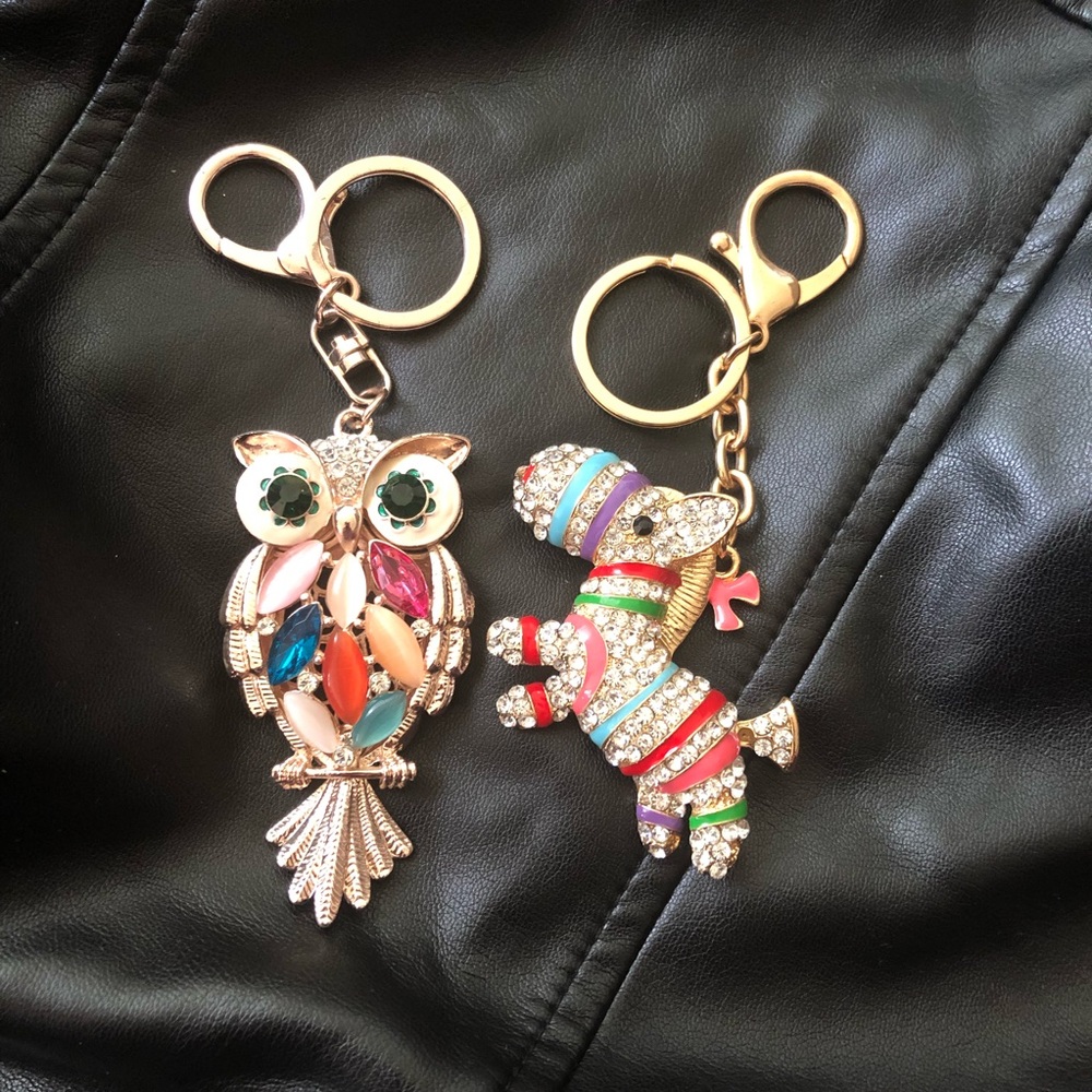 Colorful Owl and Unicorn Keychains Rhinestone Embellished Gift items Women Girls